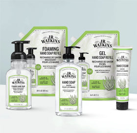 J.R. Watkins foamy texture on hand demonstrating soft, moisturizing lather