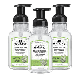 J.R. Watkins front packaging showing aloe and green tea, indicating gentle cleansing