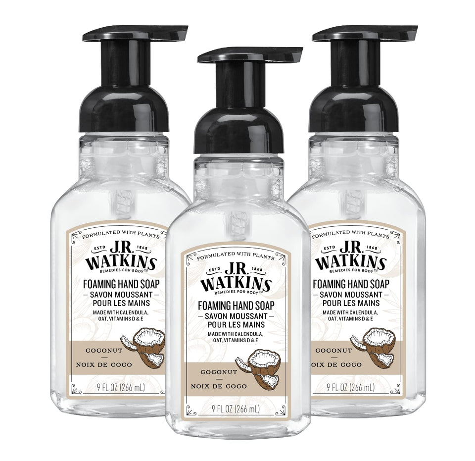 J.R. Watkins front packaging showing coconut scent and moisturizing benefit