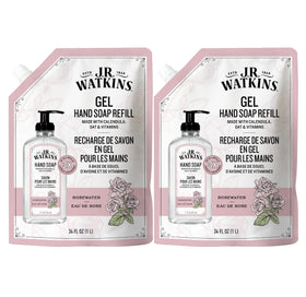 J.R. Watkins front pouch showing rosewater label and benefits