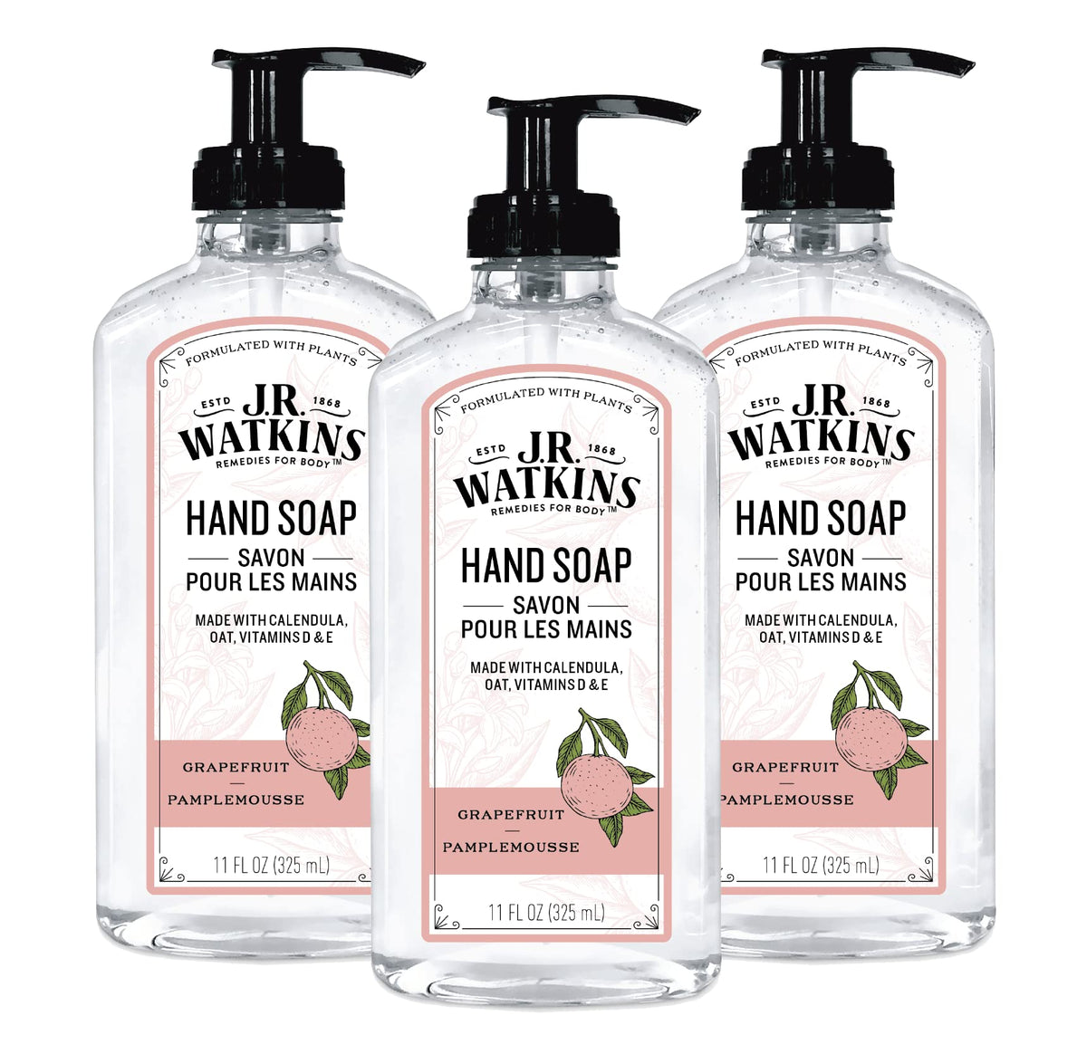 J.R. Watkins front packaging showing grapefruit scent and plant-based benefit