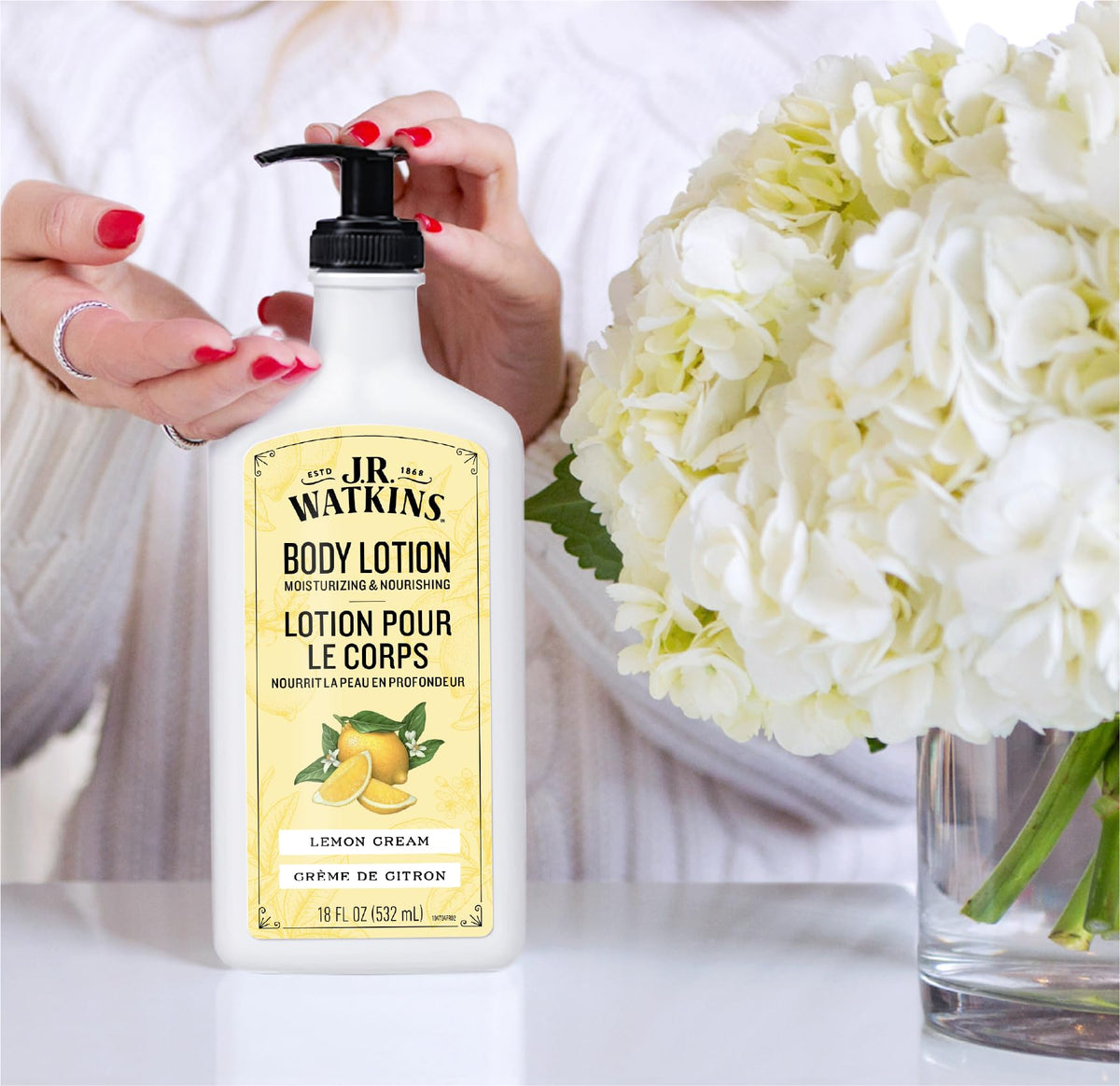 J.R. Watkins applied to hand demonstrating smooth, hydrated skin benefit