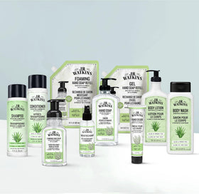 J.R. Watkins refill in kitchen dispenser demonstrating long-lasting supply benefit