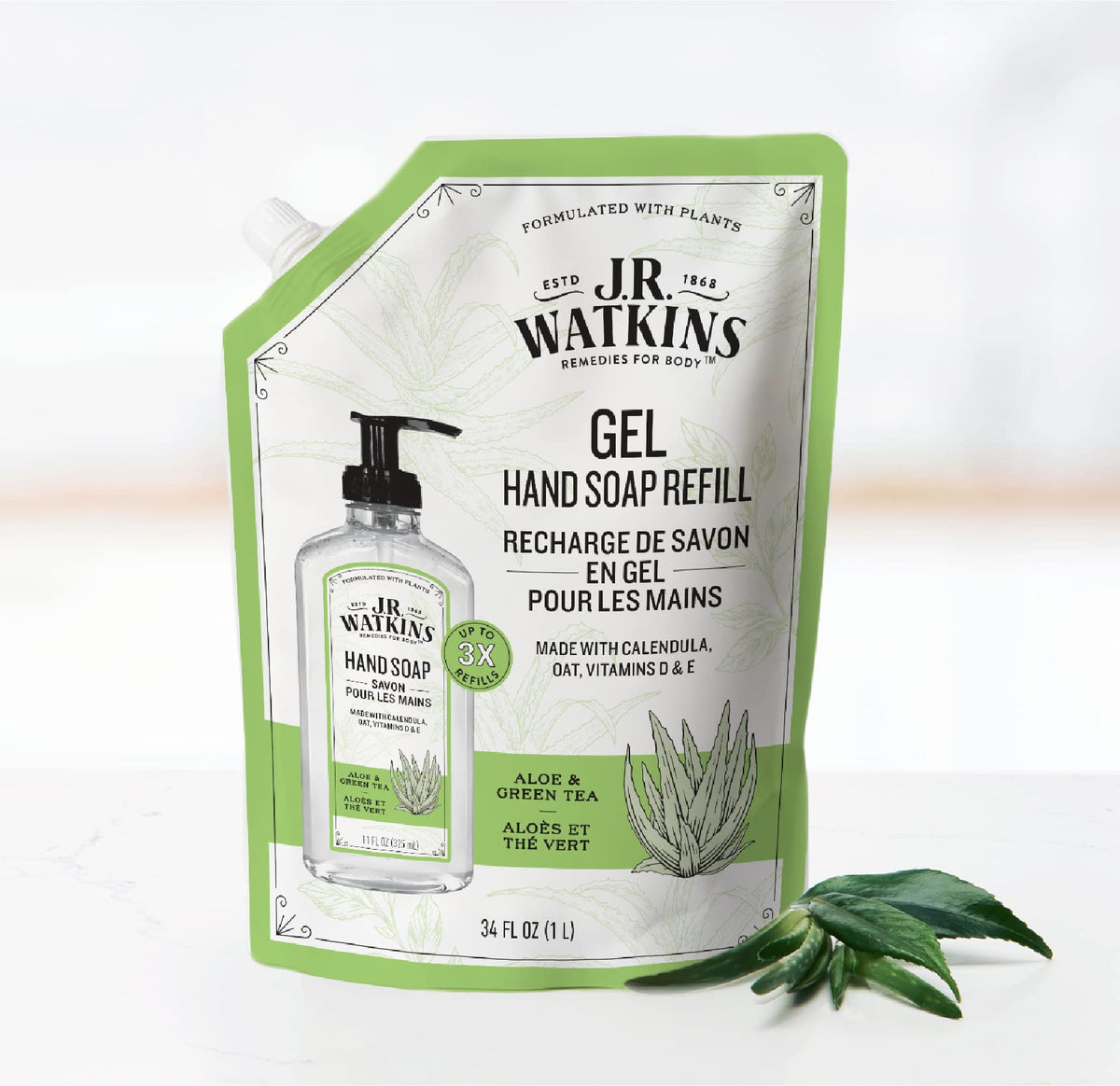 J.R. Watkins label and ingredients detail emphasizing plant-based content