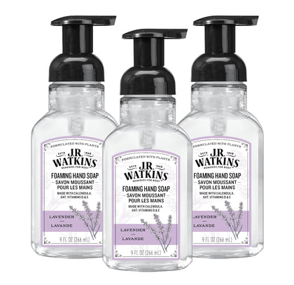 J.R. Watkins front packaging showing lavender foam and gentle cleansing benefit