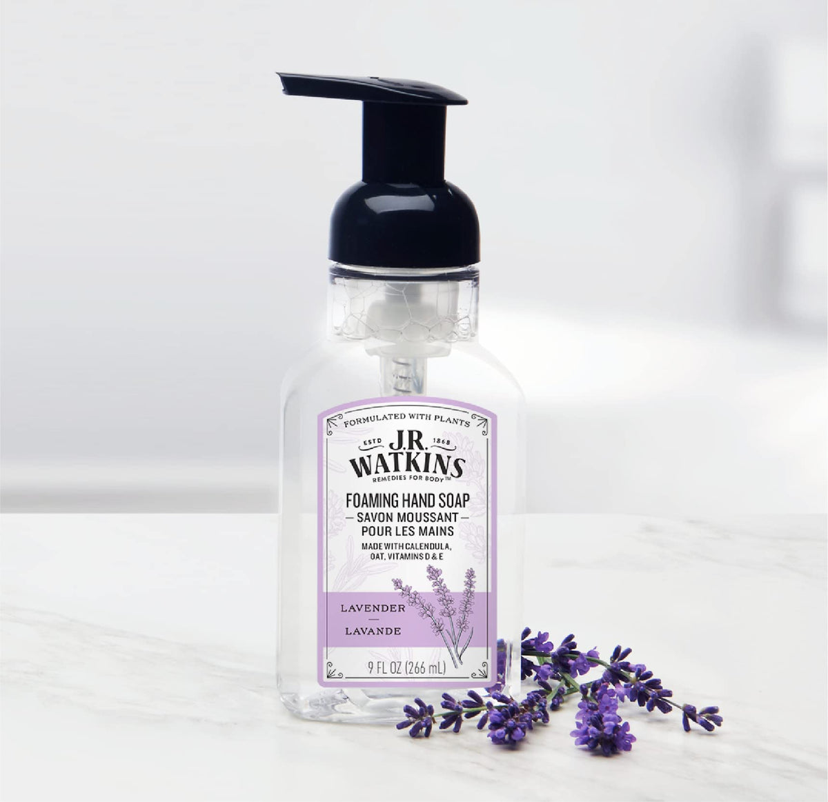 J.R. Watkins foam texture on hand demonstrating moisturized feeling benefit