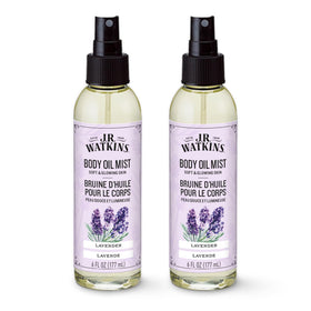 J.R. Watkins front packaging showing two lavender body oil mists and benefits