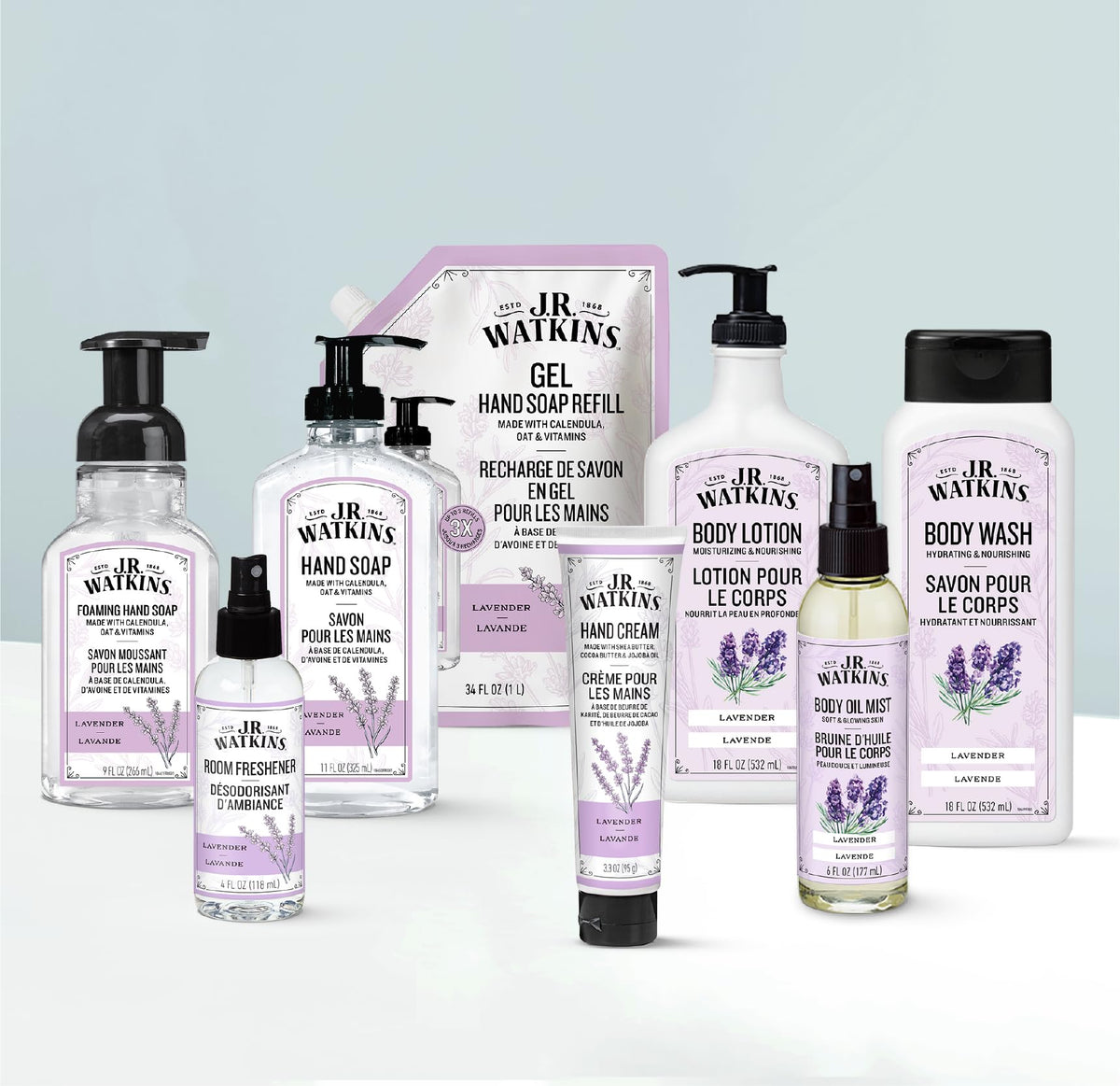 J.R. Watkins ingredients flatlay featuring calendula, oat and rosemary benefits