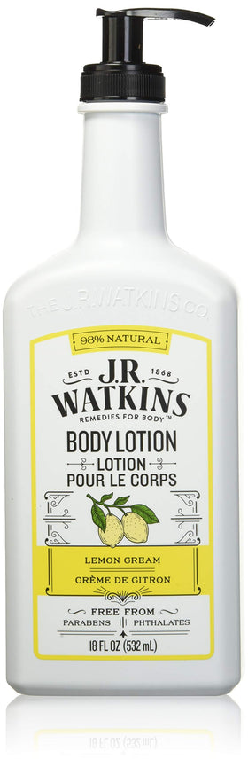 J.R. Watkins front packaging showing 18 fl oz bottle and label, highlighting natural ingredients benefit