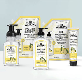 J.R. Watkins cream being applied to hands showing instant softening benefit