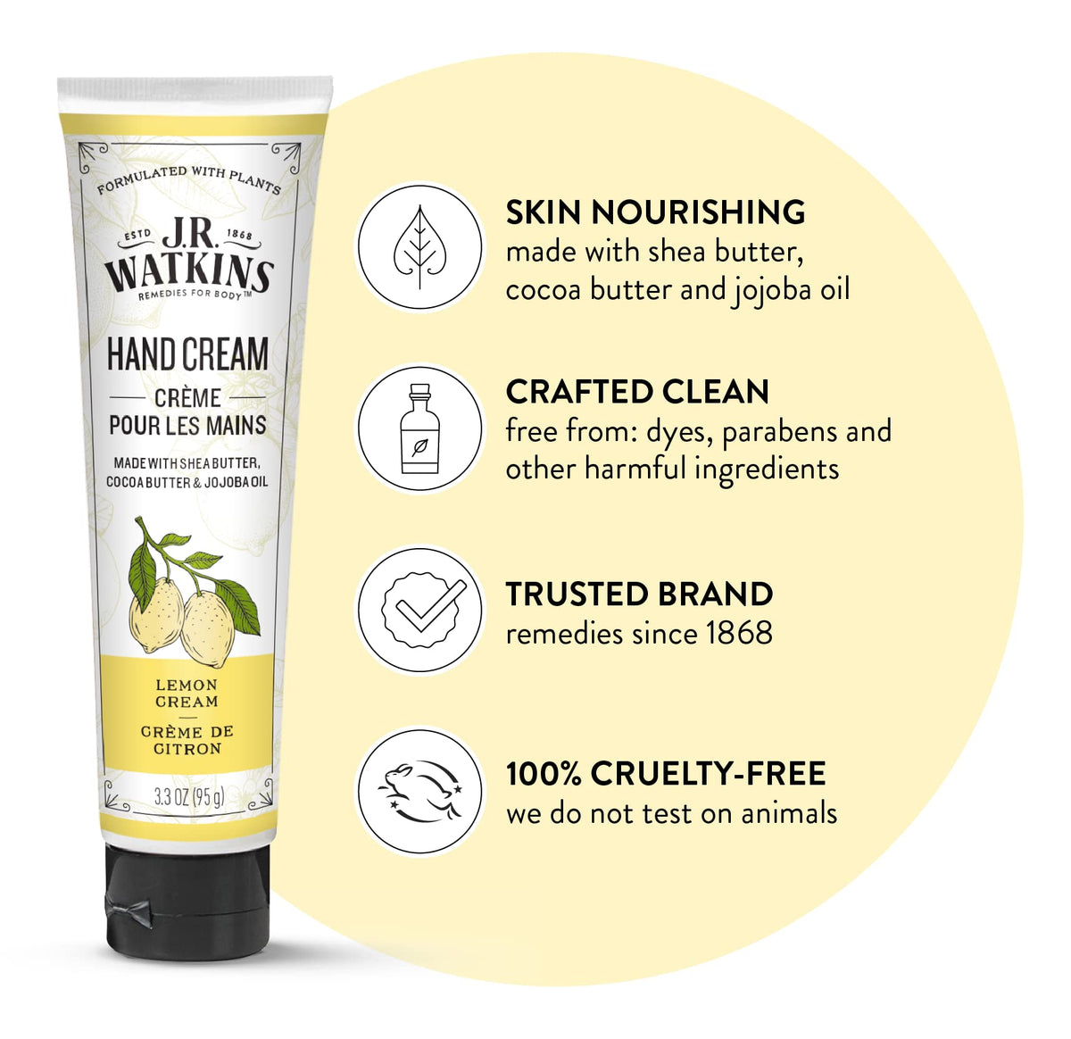 J.R. Watkins open tube with cream texture demonstrating quick absorption benefit