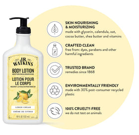 J.R. Watkins pump close-up dispensing lotion for controlled, mess-free use