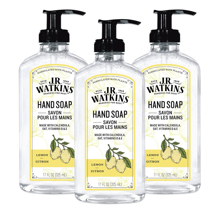J.R. Watkins front packaging showing lemon scent and three-pack benefit