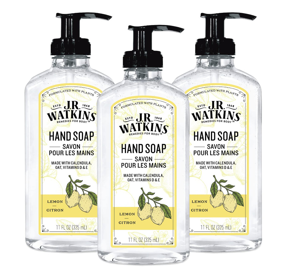 J.R. Watkins front packaging showing lemon scent and three-pack benefit