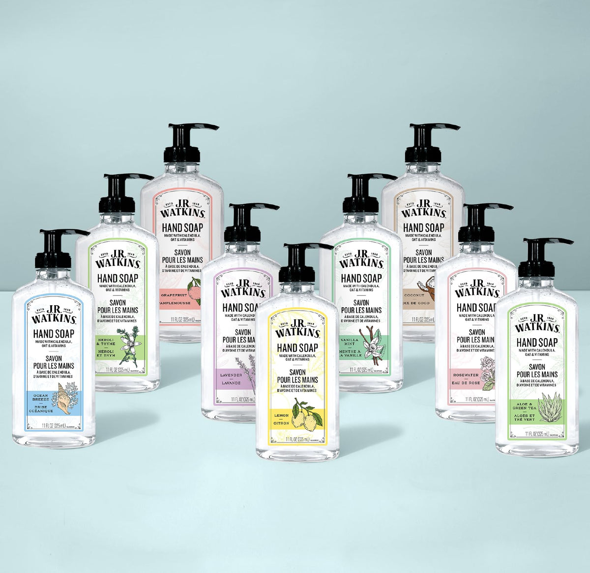 J.R. Watkins hand soap on kitchen sink illustrating fresh scent