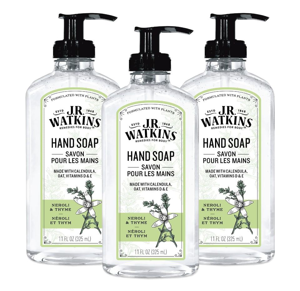 J.R. Watkins front packaging showing three bottles and soothing scent