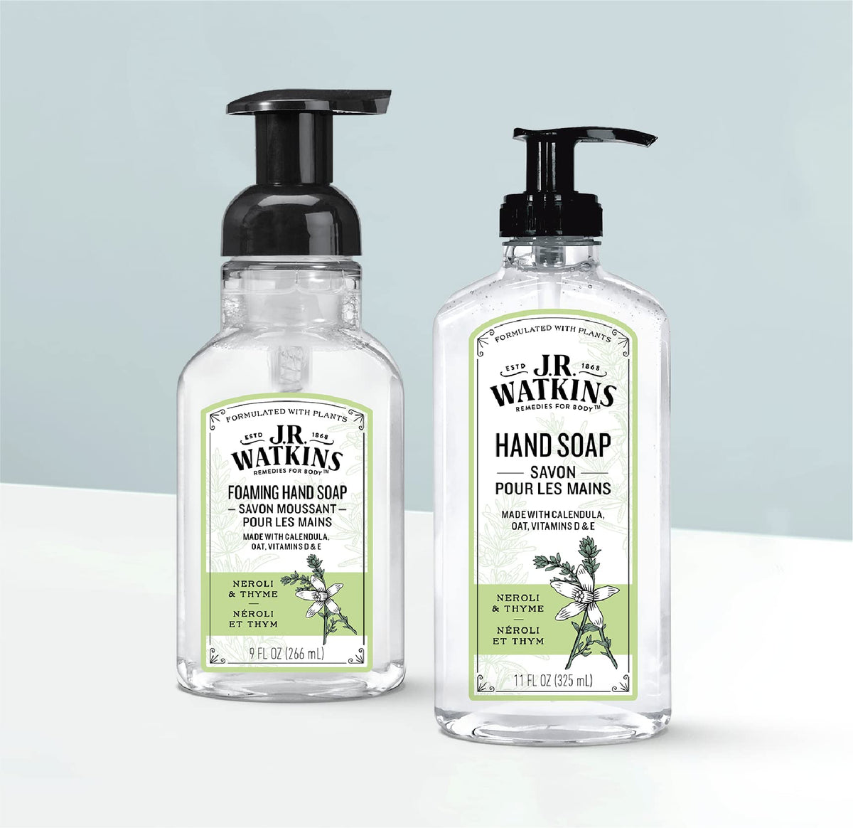 J.R. Watkins gel texture on hand demonstrating gentle lather and rinseability