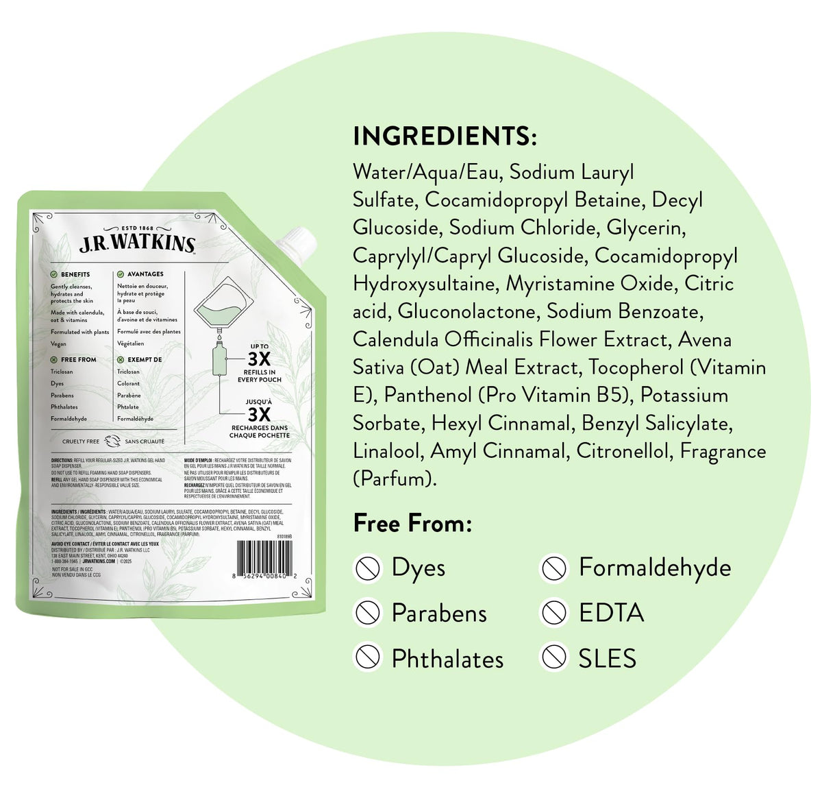 J.R. Watkins pouch next to standard bottle showing pouch yields multiple refills benefit