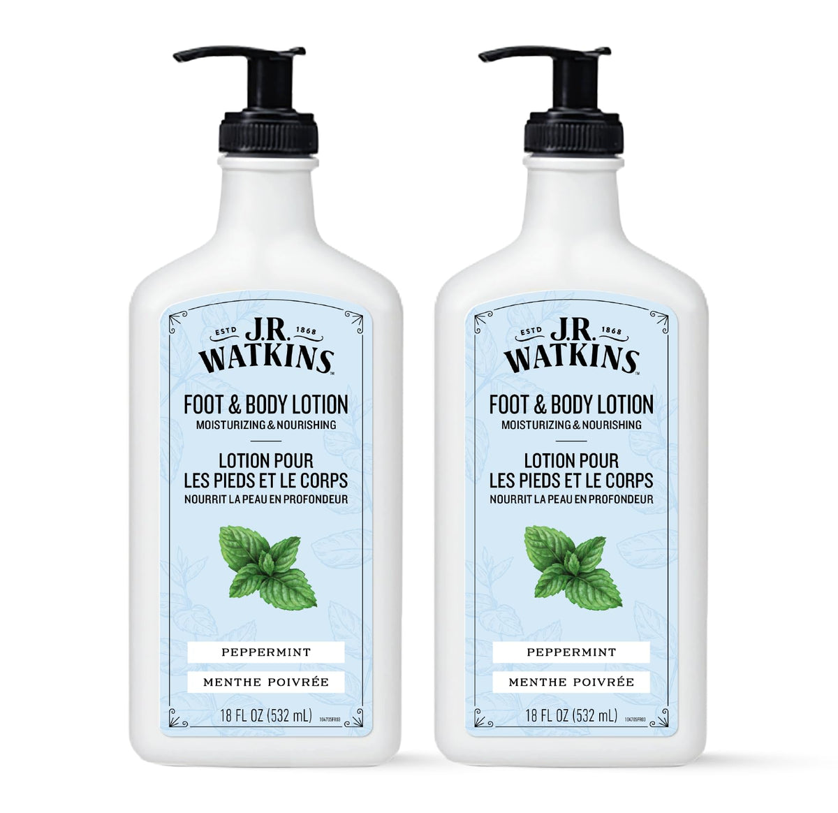 J.R. Watkins front packaging showing peppermint lotion and clear branding