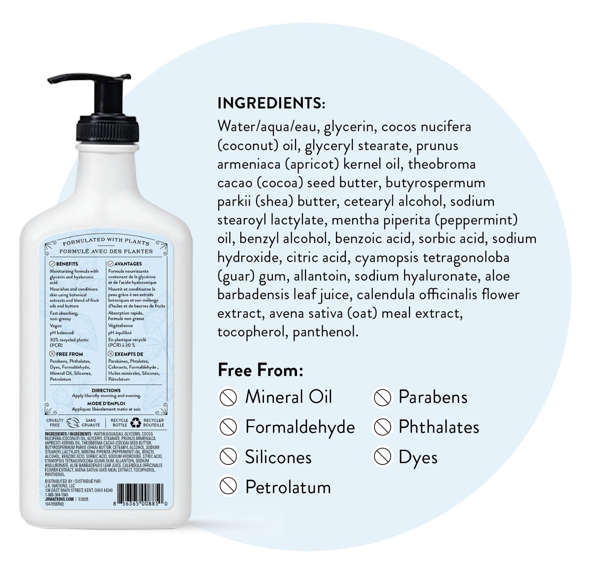 J.R. Watkins ingredients label closeup highlighting crafted-clean benefits