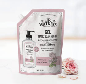 J.R. Watkins dispenser in bathroom setting showing subtle rose scent
