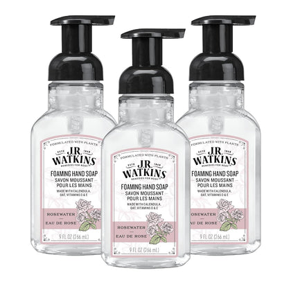 J.R. Watkins front packaging showing rosewater bottle and benefit of gentle cleansing