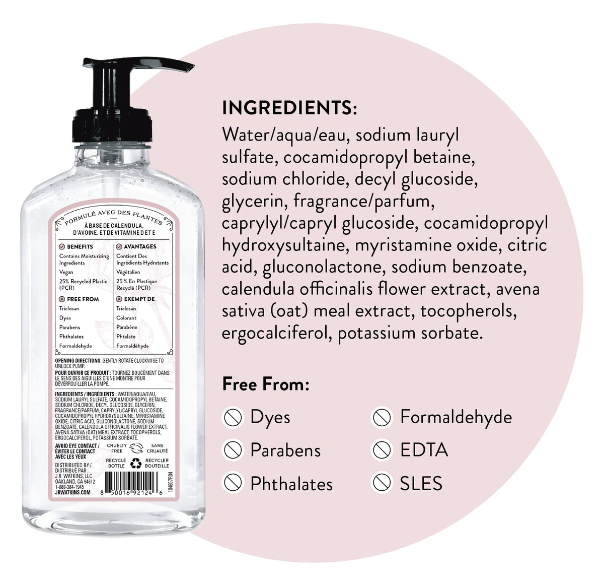 J.R. Watkins bottle on bathroom vanity suggesting a spa-like, refreshing hand wash