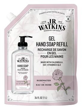 J.R. Watkins front-facing refill pouch showing product and volume benefits