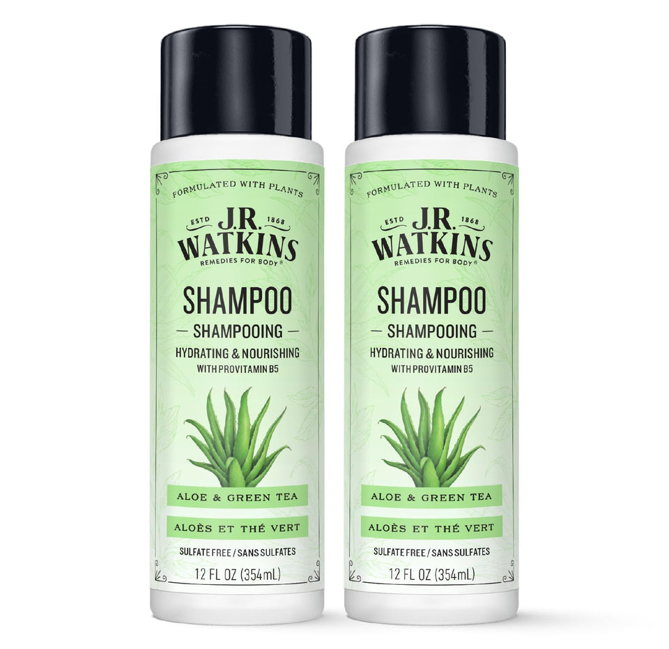 J.R. Watkins front packaging showing Aloe & Green Tea scent and benefits