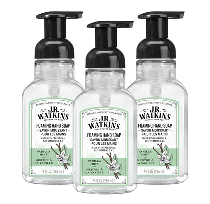 J.R. Watkins front packaging showing Vanilla Mint and moisturizing benefit