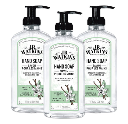 J.R. Watkins front packaging showing three bottles and clean design benefit