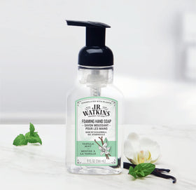J.R. Watkins bottle on sink illustrating everyday kitchen or bathroom use