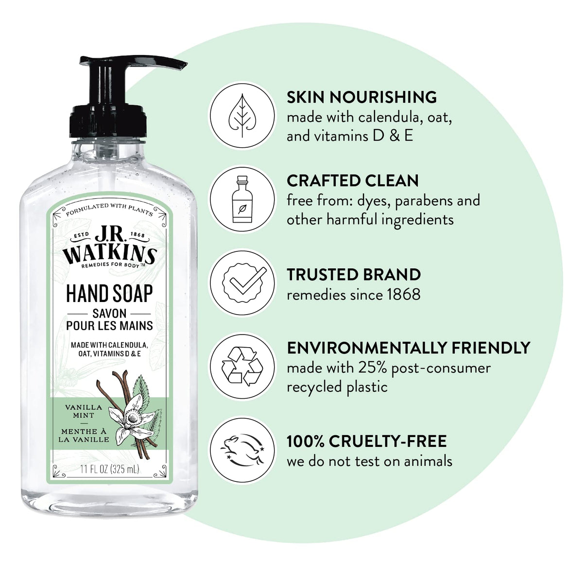J.R. Watkins pump dispensing gel demonstrating easy one-handed use