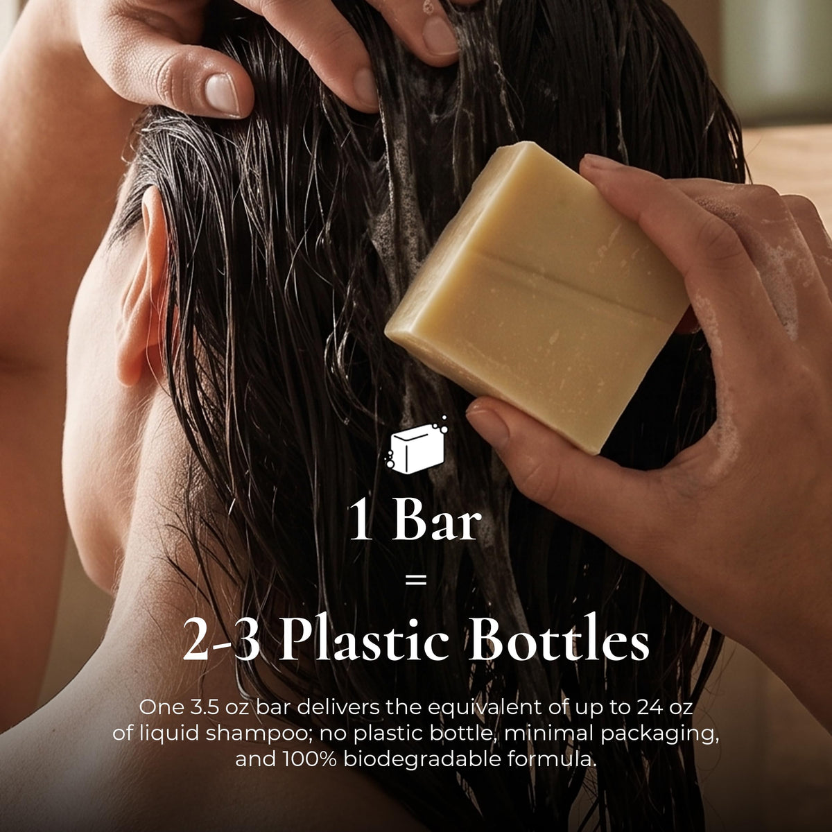 J·R·LIGGETT'S shampoo bar beside ruler demonstrating compact size and value