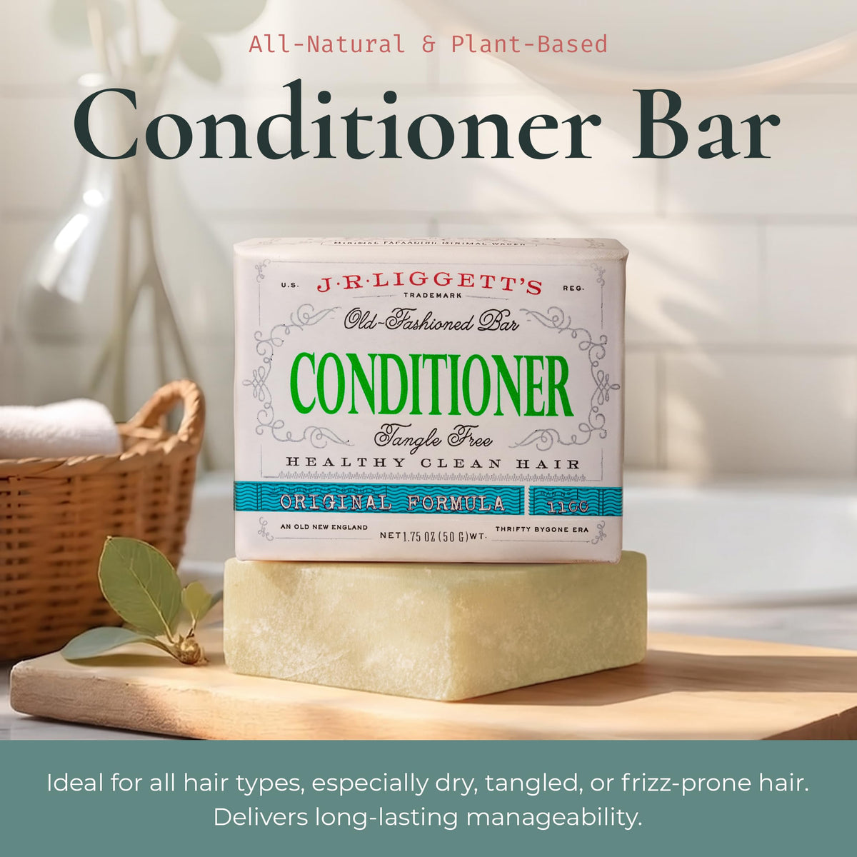 J·R·LIGGETT'S conditioner bar texture close-up highlights creamy cocoa butter
