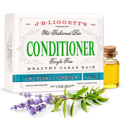 J·R·LIGGETT'S conditioner bar front packaging shows brand and benefits