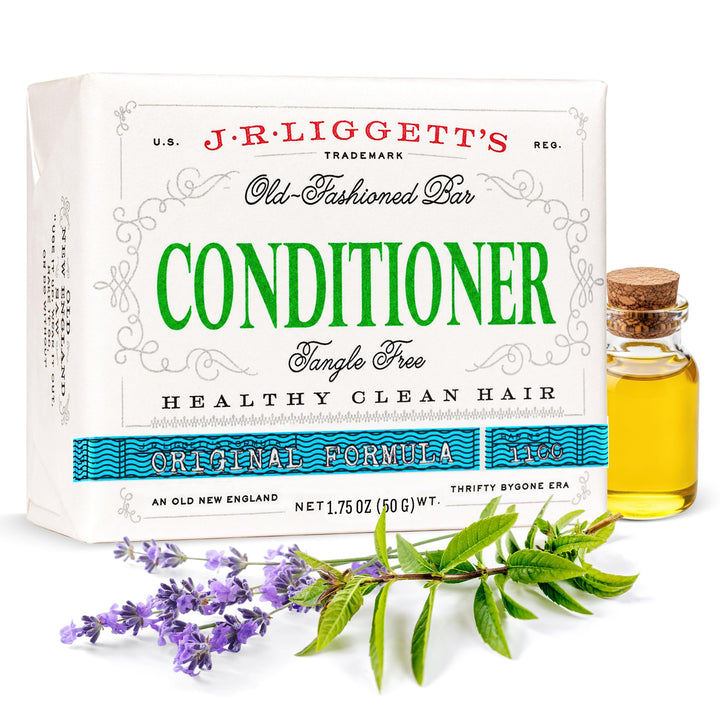J·R·LIGGETT'S conditioner bar front packaging shows brand and benefits