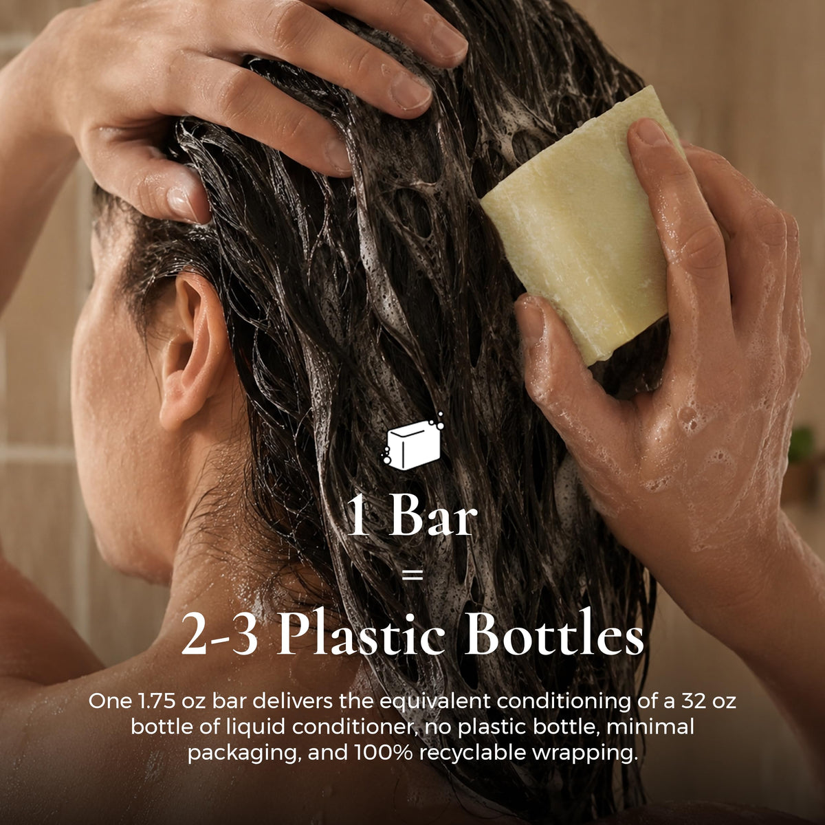 J·R·LIGGETT'S conditioner bar next to argan and coconut oils shows nourishing ingredients