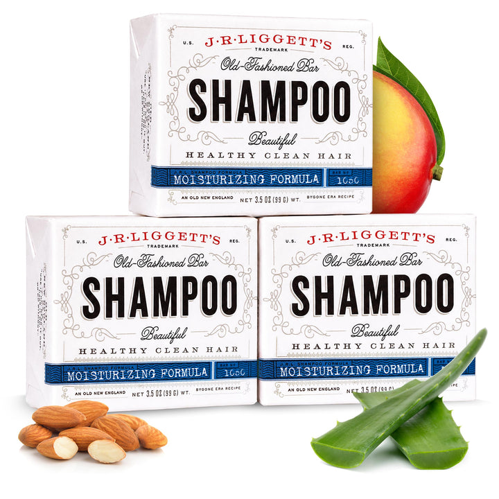 J·R·LIGGETT'S front packaging showing solid shampoo bar benefits