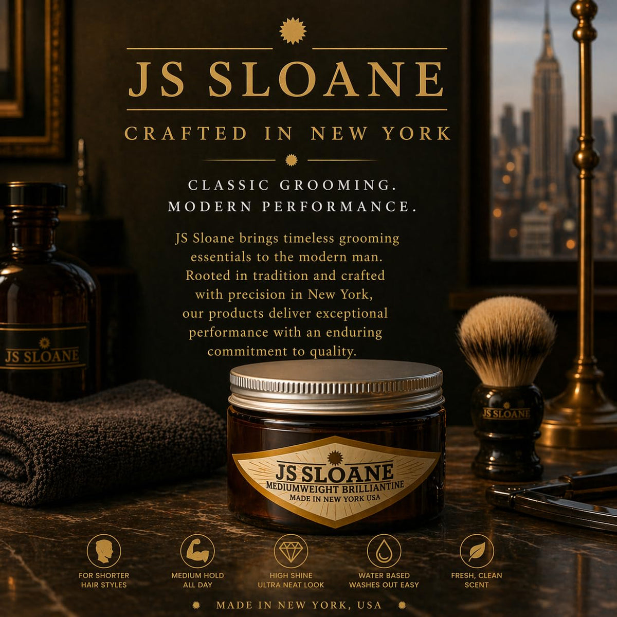 JS Sloane 4 oz tin next to a coin for size comparison and travel-friendly benefit