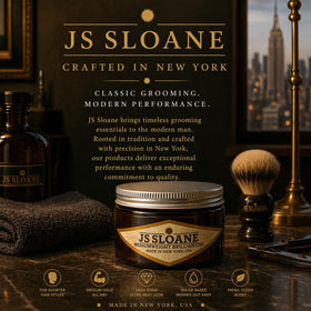 JS Sloane 4 oz tin next to a coin for size comparison and travel-friendly benefit