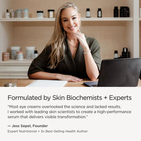 JSHealth serum styled on bathroom shelf, conveys seamless routine integration