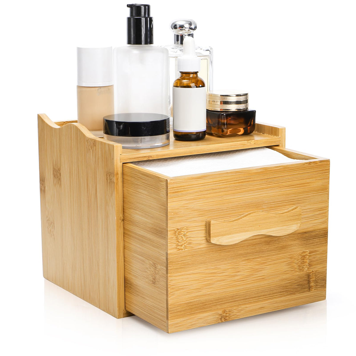 jucoan bamboo container front view showing sleek natural organizer and neat appearance