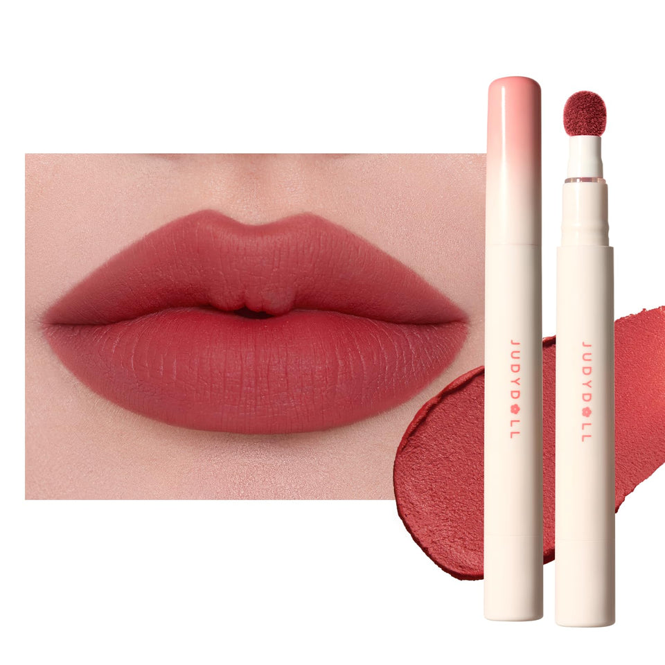 JUDYDOLL front packaging showing rosy wood shade and sleek tube benefit long wear
