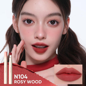 JUDYDOLL creamy texture swipe showing velvet matte finish and smooth glide benefit