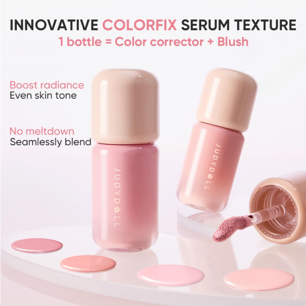 JUDYDOLL open cap revealing applicator for convenient on‑the‑go use