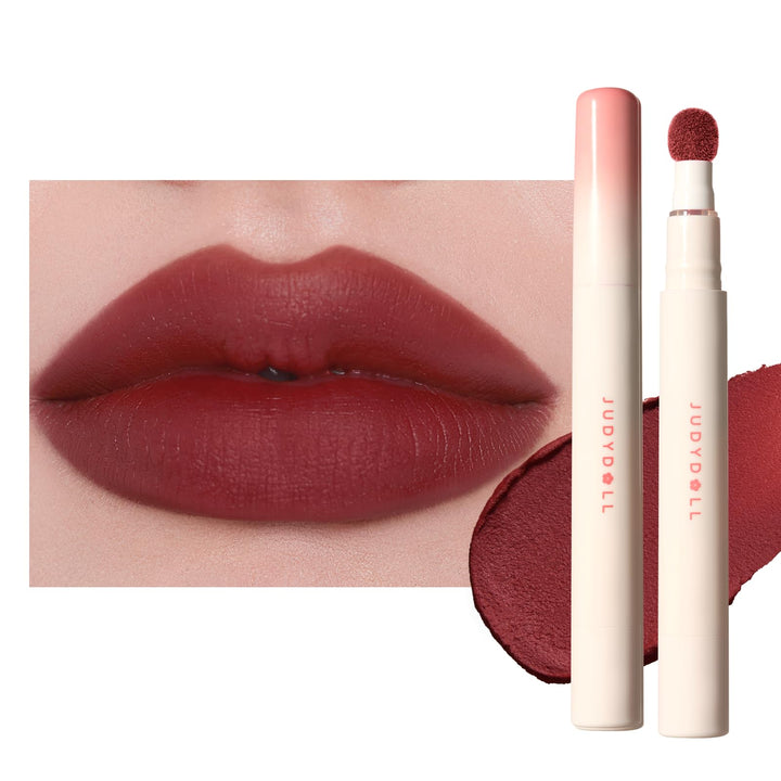JUDYDOLL front packaging showing bold Red Velvet shade and compact case for convenience