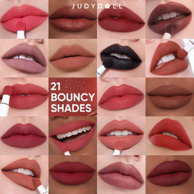 JUDYDOLL matte finish detail showing velvet surface and blurred lip lines