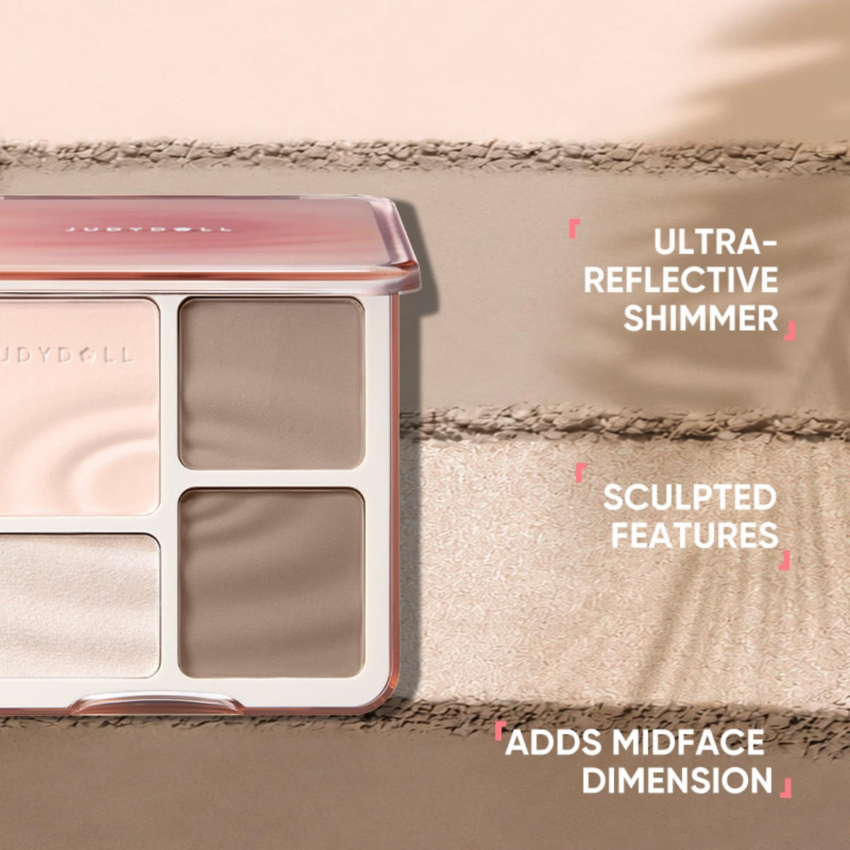 JUDYDOLL texture swatches on skin showing blendable, buildable finish