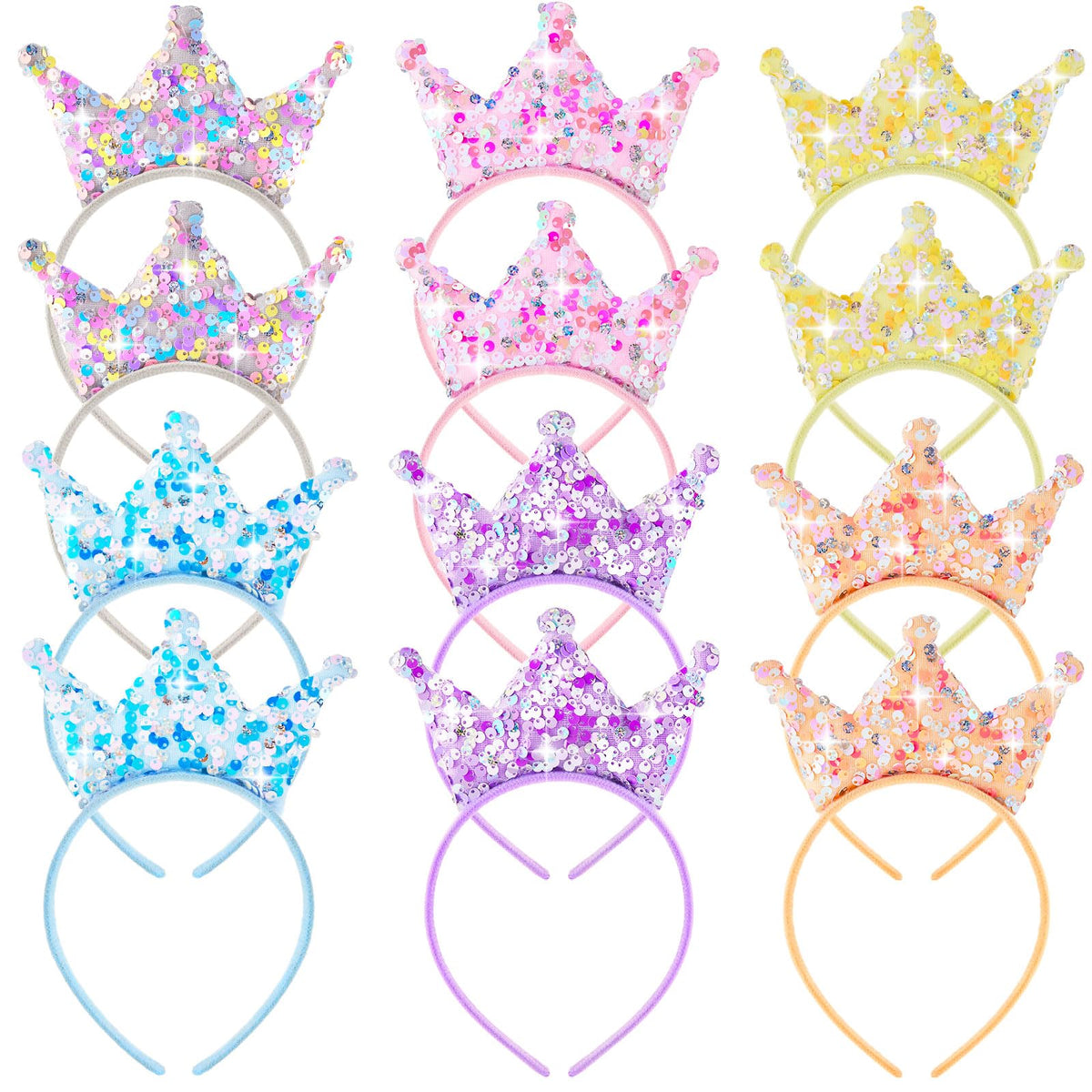 Juexica front packaging showing 12 colorful crown headbands for parties